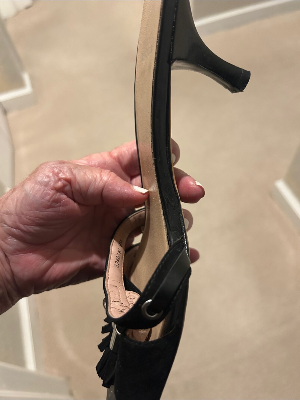 Stuart Weitzman Black and Beige Tassel Slide Sandals - Picture 5 of 5